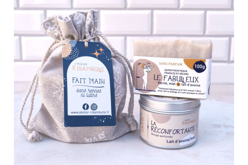 Duo cadeau savon et bougie lait d’avoine miel | Atelier Ribambulle