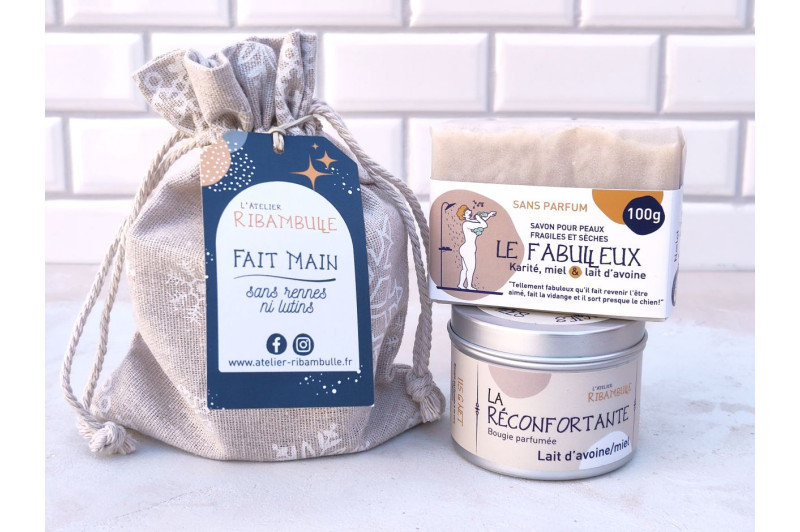 Duo cadeau savon et bougie lait d’avoine miel | Atelier Ribambulle