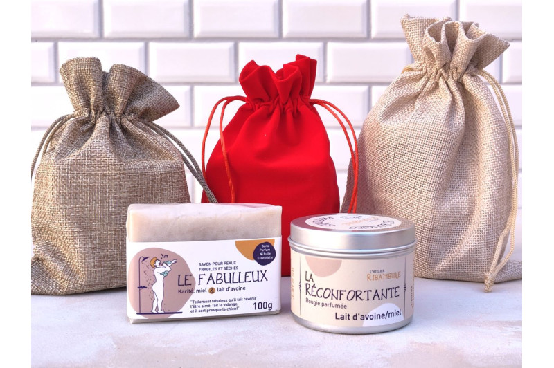 Duo cadeau savon et bougie lait d’avoine miel | Atelier Ribambulle